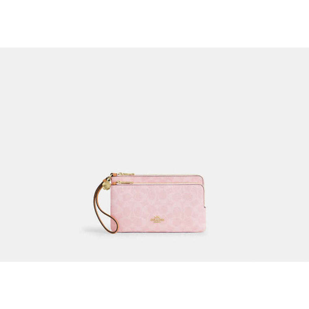 Double Zip Wristlet In Signature Canvas With Charms